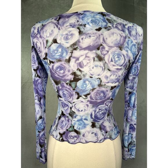 Vtg 90s Y2k Sheer Mesh Floral Top M Hippie Goth Boho Fairy Grunge Rave Phoebe - Picture 7 of 11